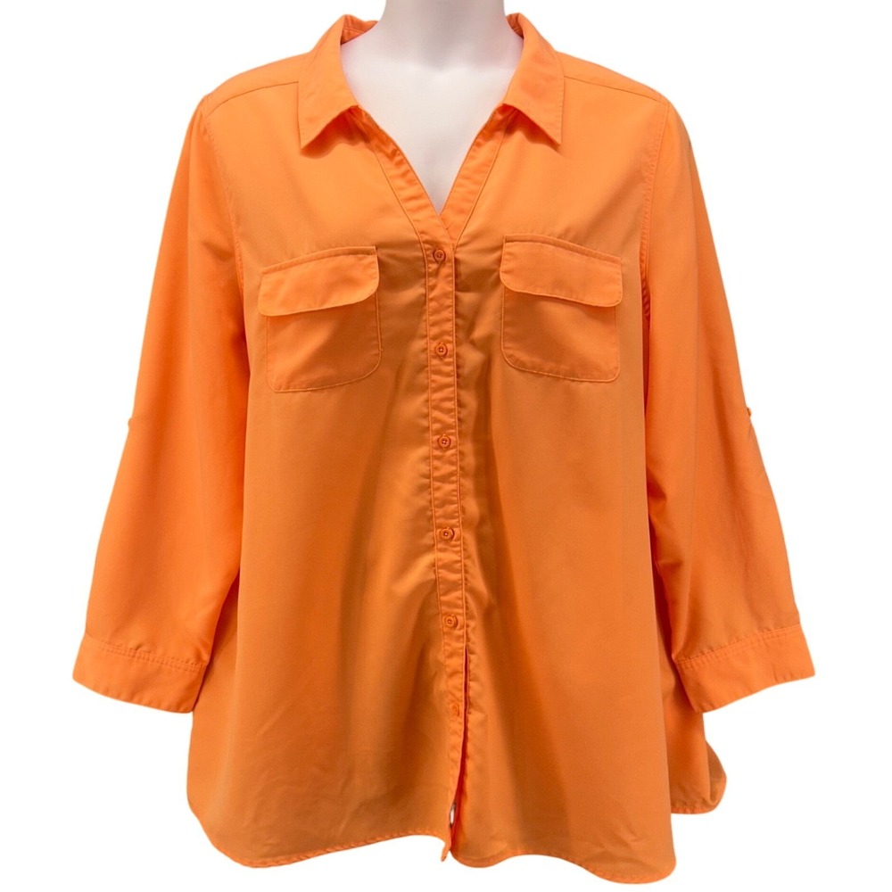 Denim And Co Button Up Shirt Orange 3X‎